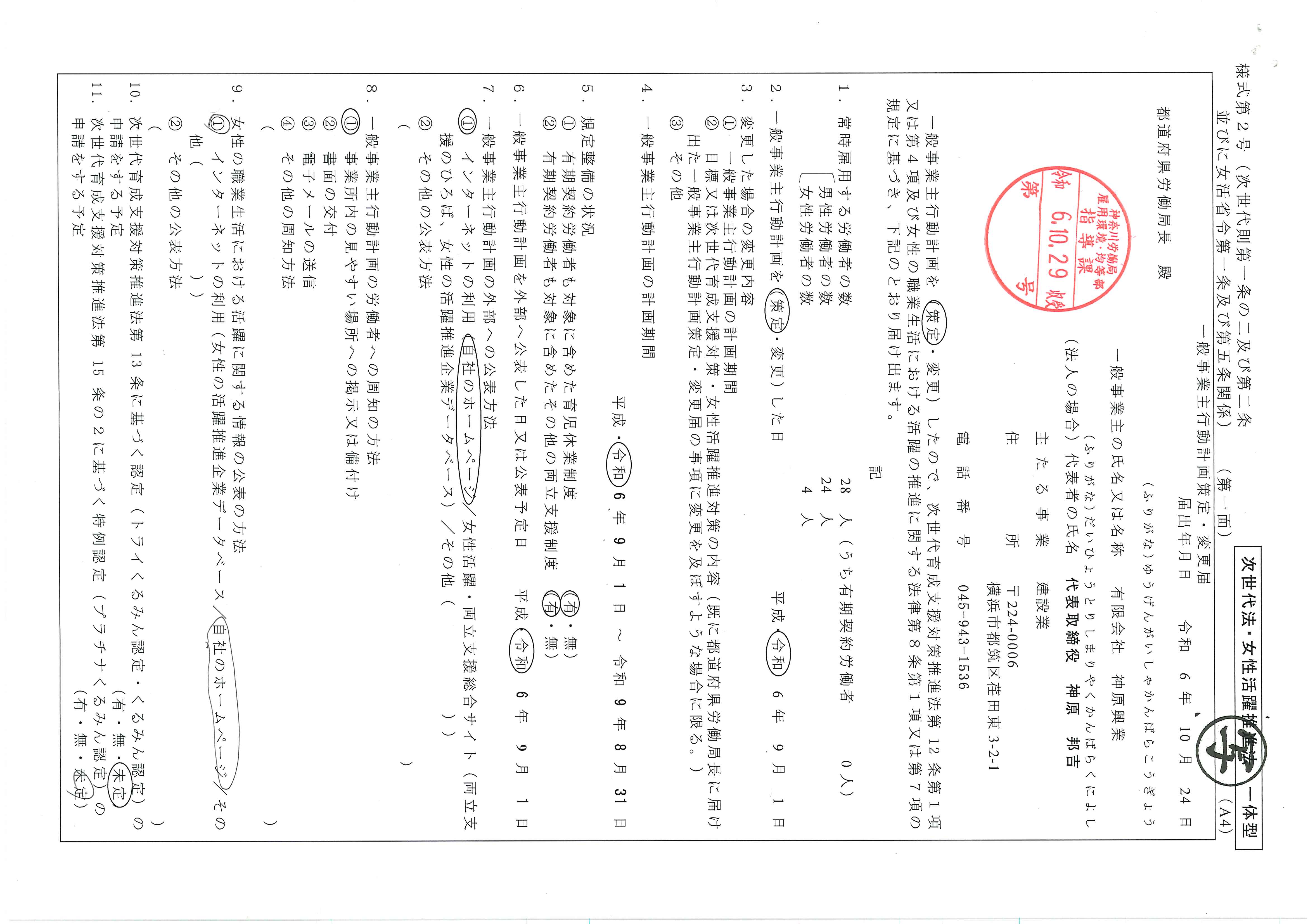 一般事業主行動計画（次世代育成推進）